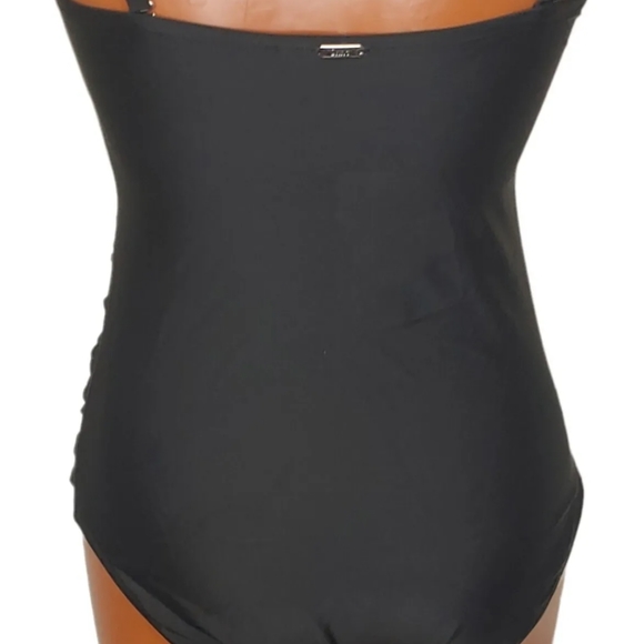 DKNY One Pc Swimsuit Woman Med Black Slimming Strapless Tummy Control New - Picture 3 of 8